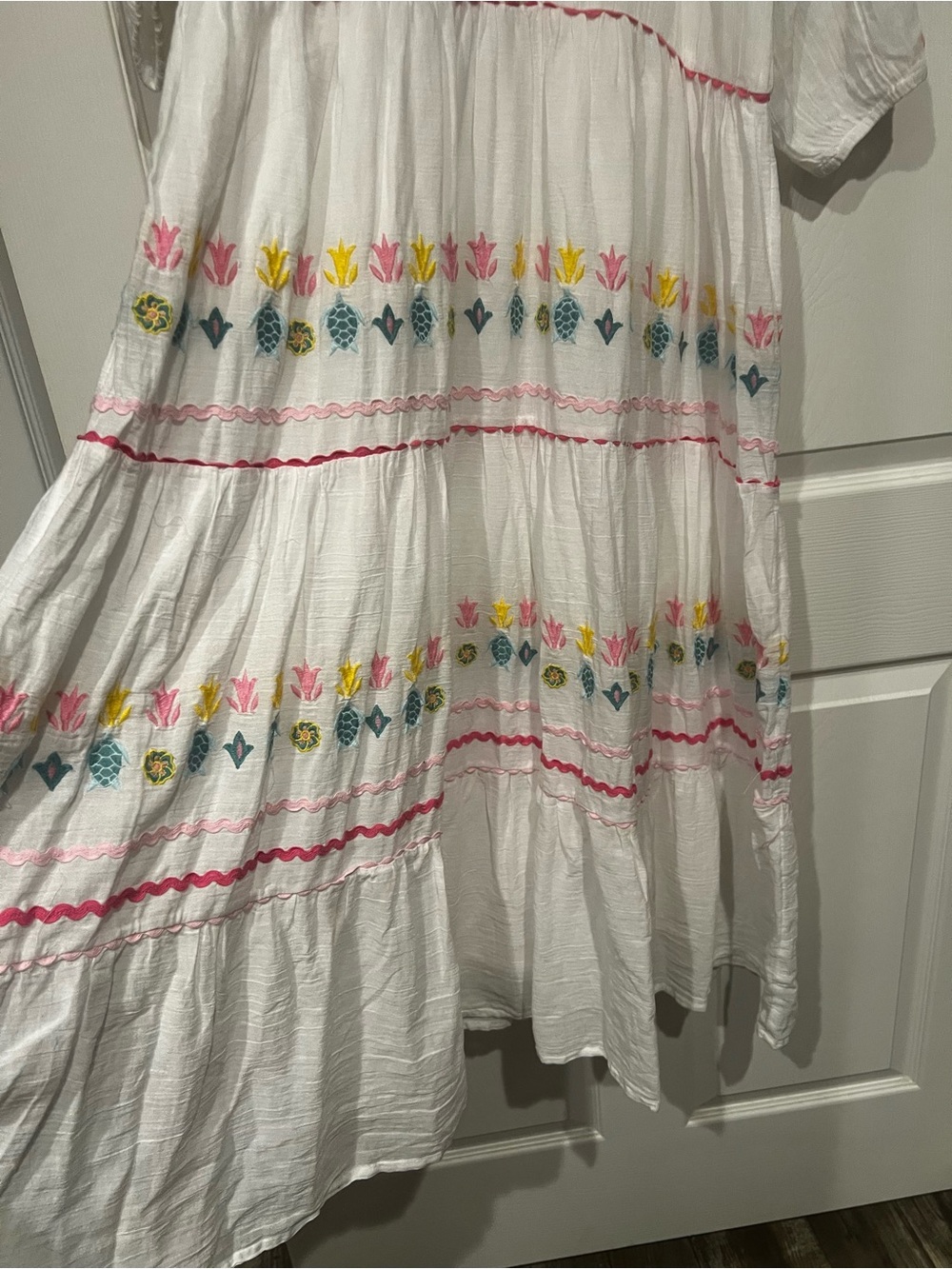 Simply Southern White Tiered Dress with Multicolor Embroidery 100% Cotton - Picture 5 of 10